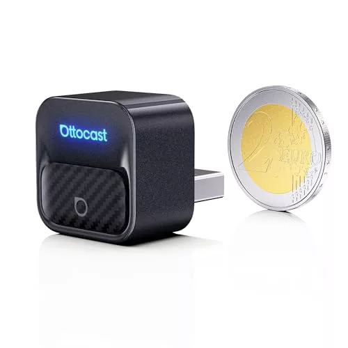 OTTOCAST Mini Core 2 en 1 Adaptador Inalámbrico CarPlay y Android Auto, Mini Dongle Compacto con Botón Smart Switch, Wi-Fi 6 y Bluetooth 5.4, Conexión Automática para el 98% de los Vehículos