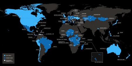 Mapa donde ya está presente Starlink Mobile y países donde llegará pronto
