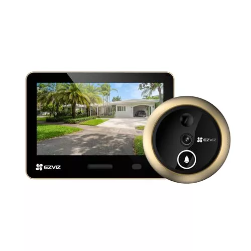 EZVIZ EP4 Mirilla Digital WiFi 4K para Puerta,Pantalla Táctil a Color de 5,5",Videotimbre Inalámbrico,Reconocimiento Facial IA,7100 mAh,Detección PIR,Audio Bidireccional,Privacidad Protegida,Dorada