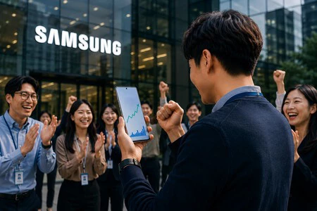Empleado De Samsung Celebrando Sus Acciones